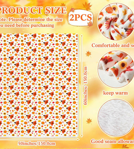 Fanfanwin 2 Pc Pumpkin Flannel Sherpa Throw Blanket 51x59 Multicolor Fall
