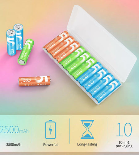 Aolcev AA 2500mAh 1.5V Alkaline Batteries 10 Pack Multicolor