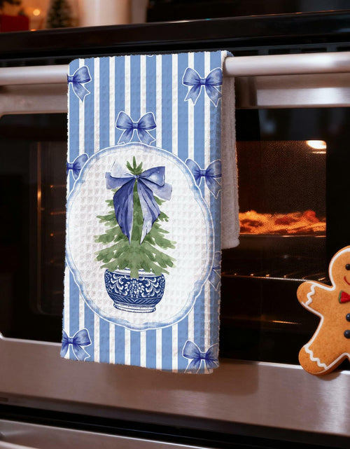 Load image into Gallery viewer, BNHJKFQZ Christmas Kitchen Towels Blue Stripes &amp; Wreath 16x24 Set of 2
