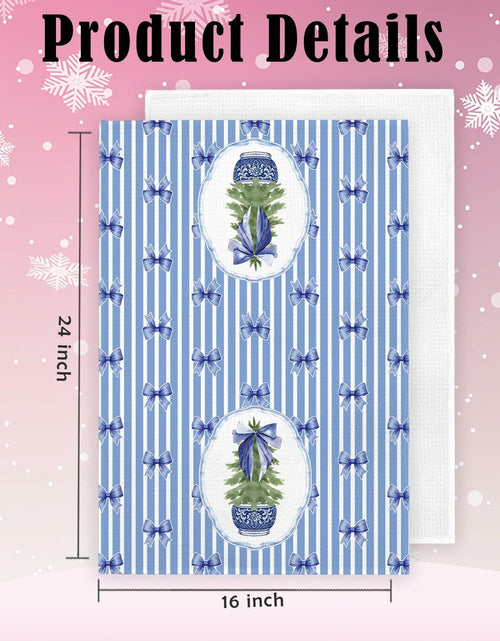 Load image into Gallery viewer, BNHJKFQZ Christmas Kitchen Towels Blue Stripes &amp; Wreath 16x24 Set of 2
