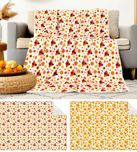 Fanfanwin 2 Pc Pumpkin Flannel Sherpa Throw Blanket 51x59 Multicolor Fall