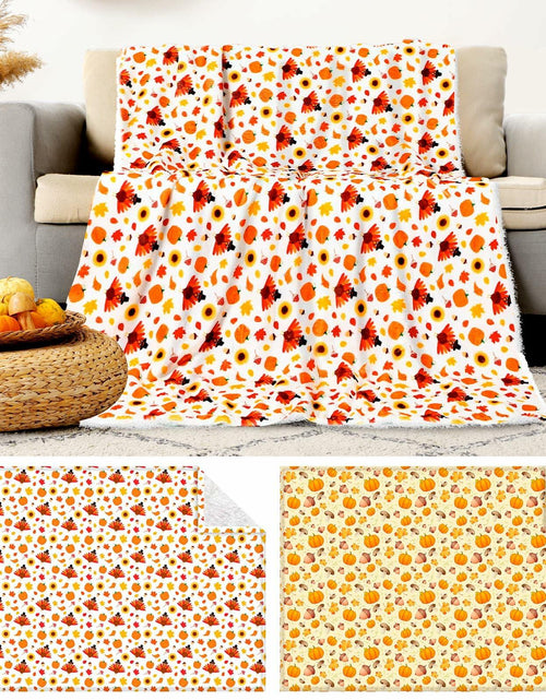 Load image into Gallery viewer, Fanfanwin 2 Pc Pumpkin Flannel Sherpa Throw Blanket 51x59 Multicolor Fall
