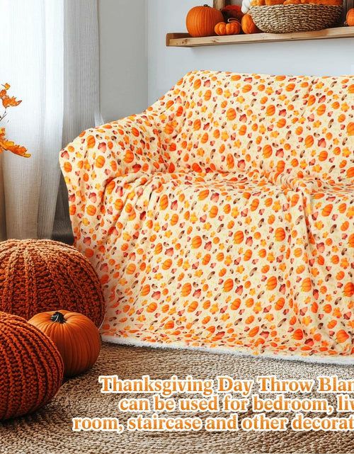 Load image into Gallery viewer, Fanfanwin 2 Pc Pumpkin Flannel Sherpa Throw Blanket 51x59 Multicolor Fall
