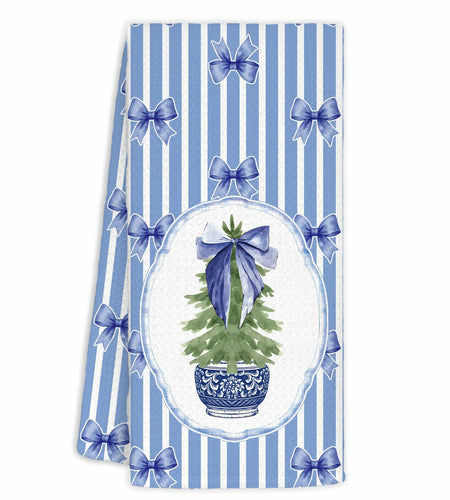 BNHJKFQZ Christmas Kitchen Towels Blue Stripes & Wreath 16x24 Set of 2