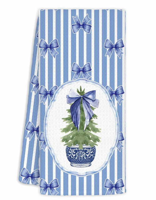 Load image into Gallery viewer, BNHJKFQZ Christmas Kitchen Towels Blue Stripes &amp; Wreath 16x24 Set of 2

