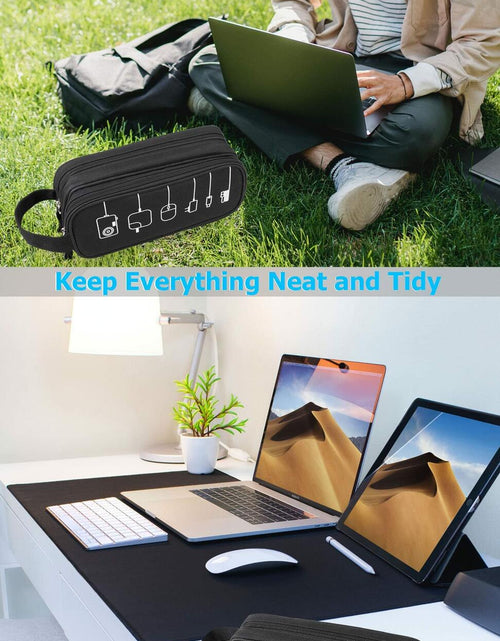 Load image into Gallery viewer, HESTECH Electronic Organizer Travel Cable Case Double Layer Medium Black 9x4x3.5
