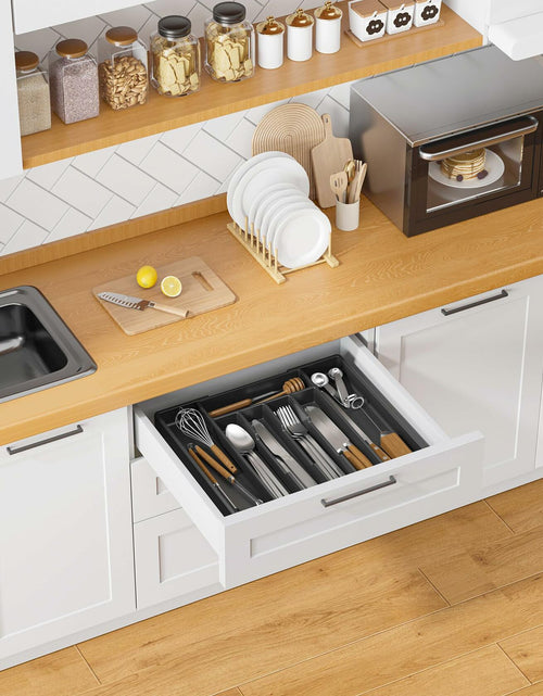 Load image into Gallery viewer, Kitsure Expandable Silverware Drawer Organizer 7Compartments Black 13.2x12.2x1.6

