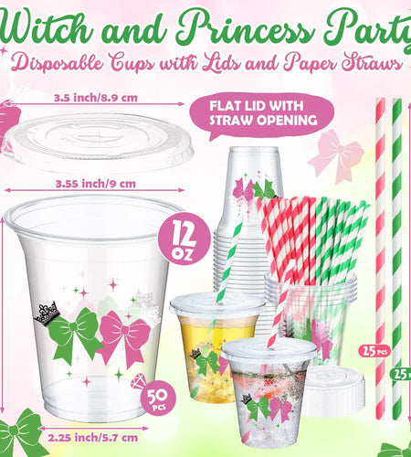 Baderke 150 Pack 12oz Pink Green Plastic Witch Princess Party Cups