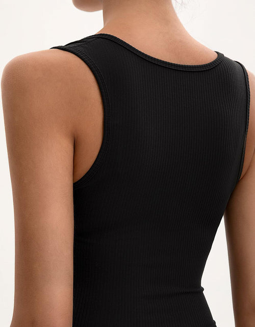 Load image into Gallery viewer, MOSSROZZ Crop Tank Top Ribbed Athletic Wide Strap Navy Blue Size M
