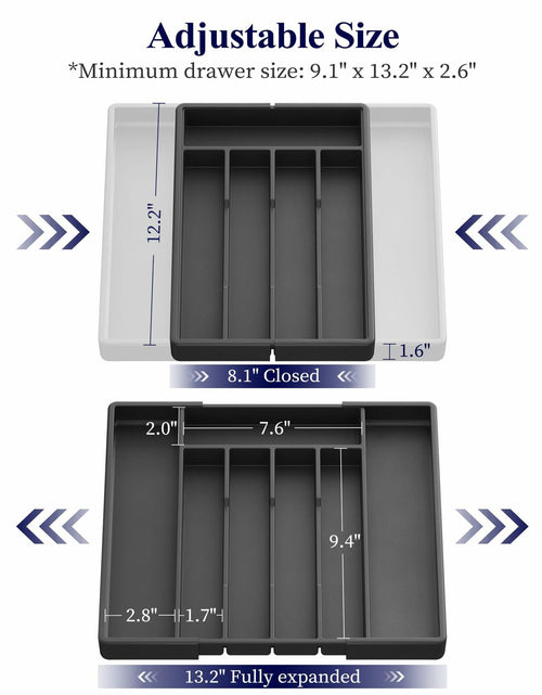 Load image into Gallery viewer, Kitsure Expandable Silverware Drawer Organizer 7Compartments Black 13.2x12.2x1.6

