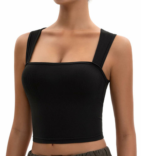 MOSSROZZ Crop Tank Top Ribbed Athletic Wide Strap Navy Blue Size M