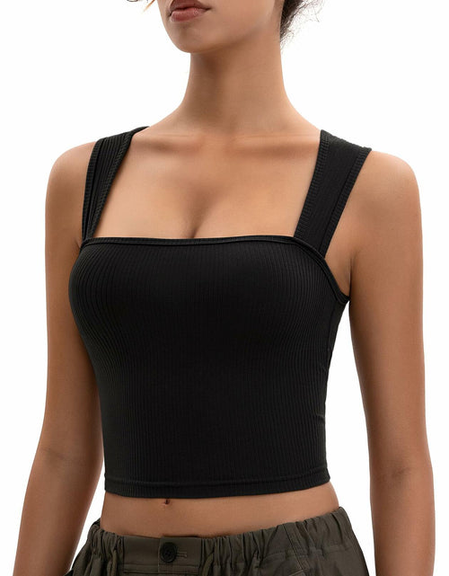 Load image into Gallery viewer, MOSSROZZ Crop Tank Top Ribbed Athletic Wide Strap Navy Blue Size M
