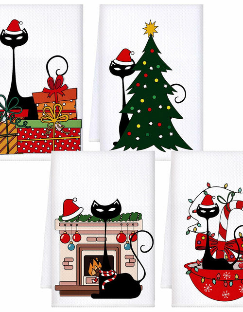 Load image into Gallery viewer, Tudomro Christmas Black Cat Kitchen Towels 16x24 4 Pcs Soft Absorbent
