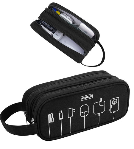 HESTECH Electronic Organizer Travel Cable Case Double Layer Medium Black 9x4x3.5
