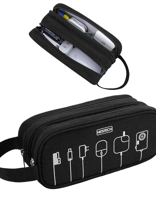 Load image into Gallery viewer, HESTECH Electronic Organizer Travel Cable Case Double Layer Medium Black 9x4x3.5
