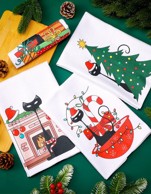 Load image into Gallery viewer, Tudomro Christmas Black Cat Kitchen Towels 16x24 4 Pcs Soft Absorbent
