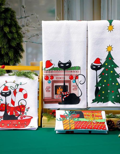 Load image into Gallery viewer, Tudomro Christmas Black Cat Kitchen Towels 16x24 4 Pcs Soft Absorbent
