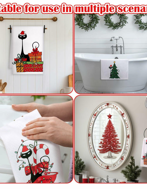 Load image into Gallery viewer, Tudomro Christmas Black Cat Kitchen Towels 16x24 4 Pcs Soft Absorbent
