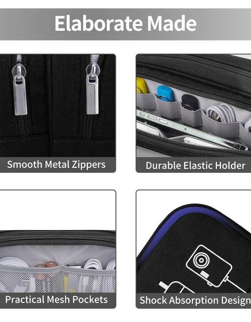 Load image into Gallery viewer, HESTECH Electronic Organizer Travel Cable Case Double Layer Medium Black 9x4x3.5
