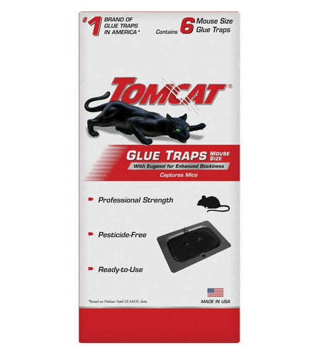 Tomcat Glue Traps Mouse Size with Eugenol for Enhanced Stickiness, 6 Count Black