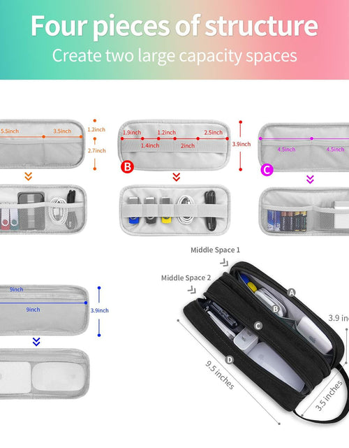 Load image into Gallery viewer, HESTECH Electronic Organizer Travel Cable Case Double Layer Medium Black 9x4x3.5
