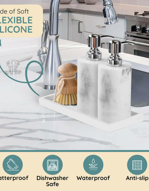 Load image into Gallery viewer, Lavatoria Silicone Countertop Tray 2 Piece Small Bathroom Vanity Organizer White
