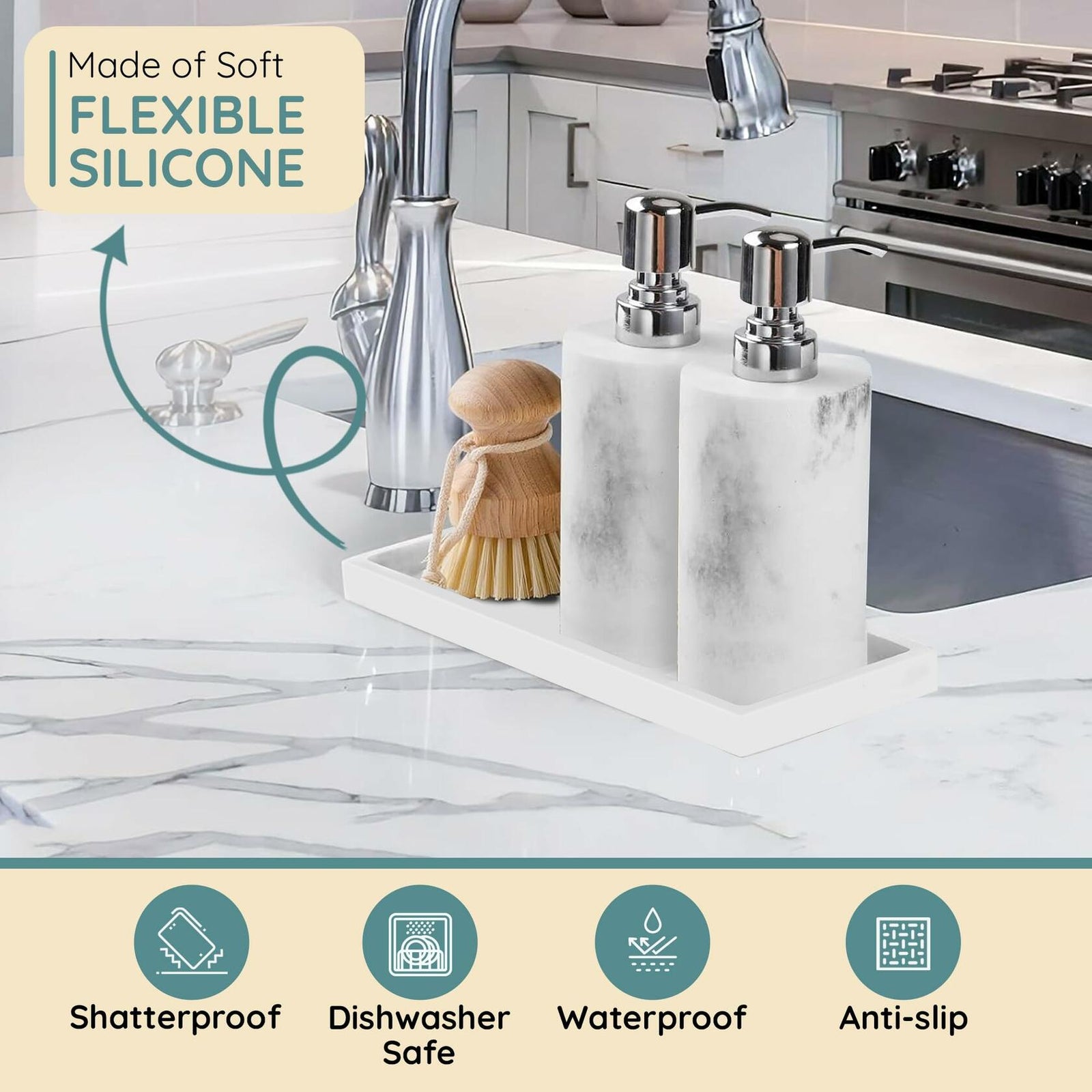 Lavatoria Silicone Countertop Tray 2 Piece Small Bathroom Vanity Organizer White