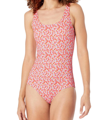 Amazon Essentials Women's One-Piece Coverage Swimsuit Pale Peach Micro Floral L