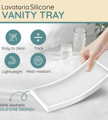 Lavatoria Silicone Countertop Tray 2 Piece Small Bathroom Vanity Organizer White