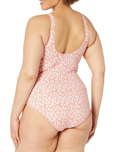 Load image into Gallery viewer, Amazon Essentials Women's One-Piece Coverage Swimsuit Pale Peach Micro Floral L
