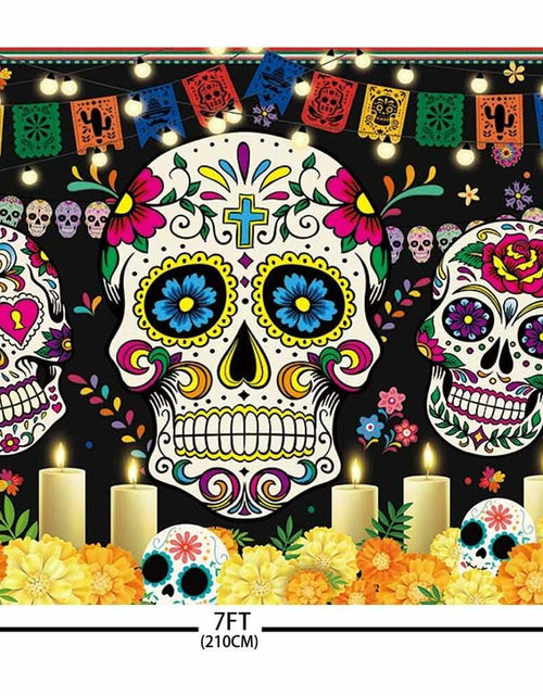 Load image into Gallery viewer, AIBIIN Day of The Dead Backdrop 7x5ft Red Black Mexican Sugar Skull
