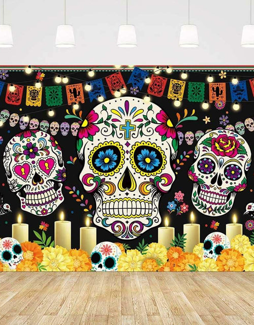 Load image into Gallery viewer, AIBIIN Day of The Dead Backdrop 7x5ft Red Black Mexican Sugar Skull
