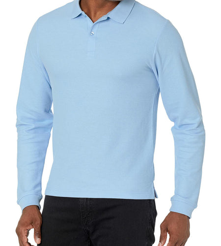 IZOD Mens Long Sleeve Pique Polo Shirt Light Blue Size 38-39 US