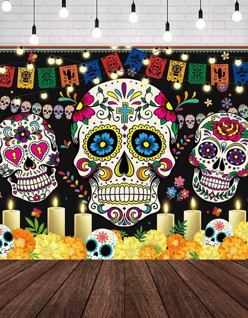 Load image into Gallery viewer, AIBIIN Day of The Dead Backdrop 7x5ft Red Black Mexican Sugar Skull
