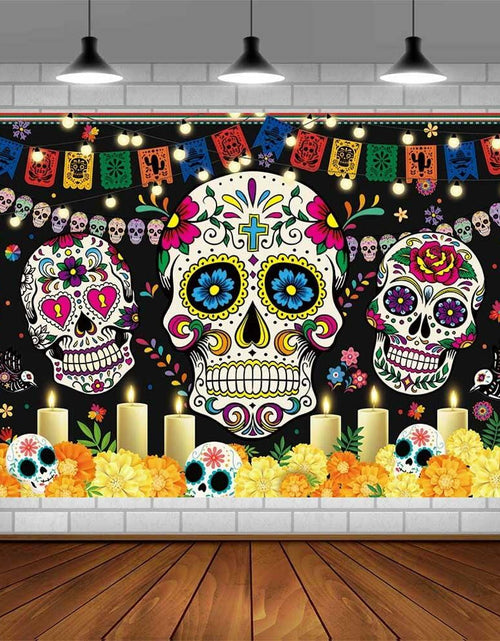 Load image into Gallery viewer, AIBIIN Day of The Dead Backdrop 7x5ft Red Black Mexican Sugar Skull
