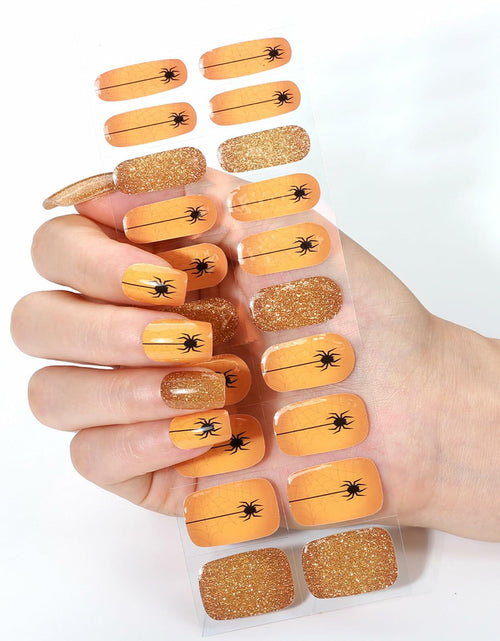 Load image into Gallery viewer, HBGAYLYH Halloween Semi Cured Gel Nail Stickers Orange Spider 20 Pieces
