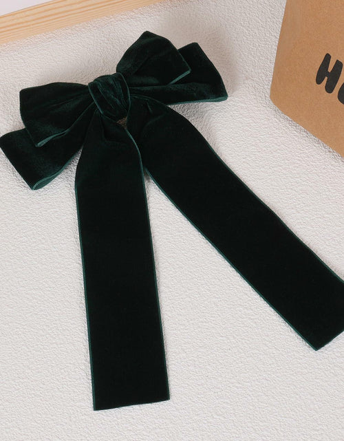 Load image into Gallery viewer, Miroksh Velvet Ribbon Hair Bows Clips Dark Green 2pcs 5.5 Inch
