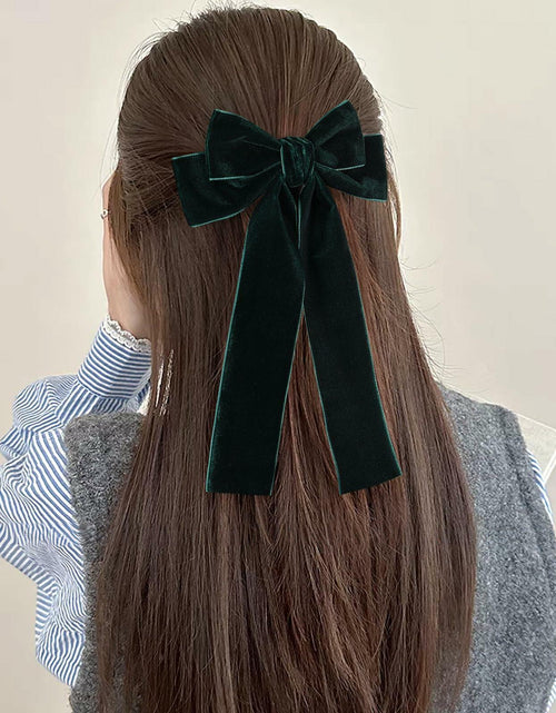 Load image into Gallery viewer, Miroksh Velvet Ribbon Hair Bows Clips Dark Green 2pcs 5.5 Inch

