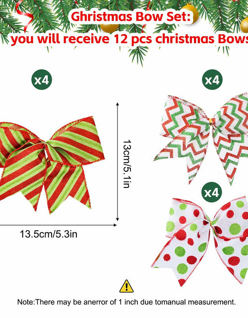 Load image into Gallery viewer, PEMIDA 12 Pcs Wave Stripe Christmas Bows 5 Inch Red Green Dots
