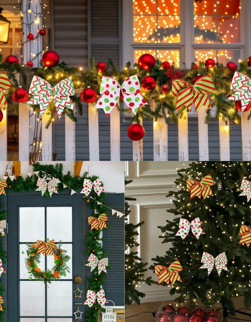 Load image into Gallery viewer, PEMIDA 12 Pcs Wave Stripe Christmas Bows 5 Inch Red Green Dots
