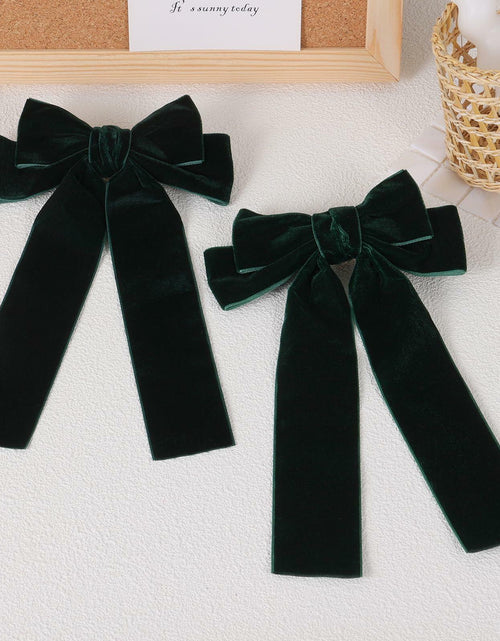 Load image into Gallery viewer, Miroksh Velvet Ribbon Hair Bows Clips Dark Green 2pcs 5.5 Inch
