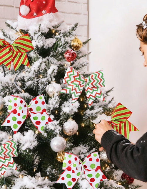Load image into Gallery viewer, PEMIDA 12 Pcs Wave Stripe Christmas Bows 5 Inch Red Green Dots
