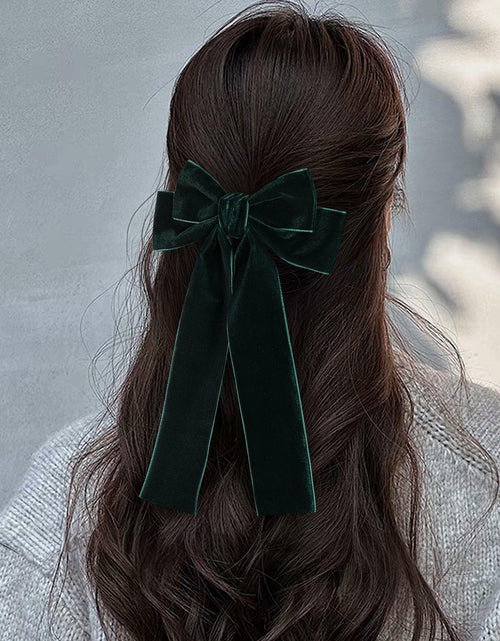 Load image into Gallery viewer, Miroksh Velvet Ribbon Hair Bows Clips Dark Green 2pcs 5.5 Inch
