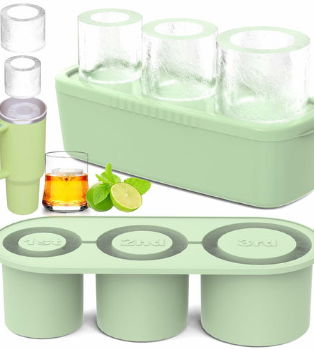Ukulork Silicone Ice Cube Tray 3 Pcs Green Cylinder Mold 40Oz with Lid