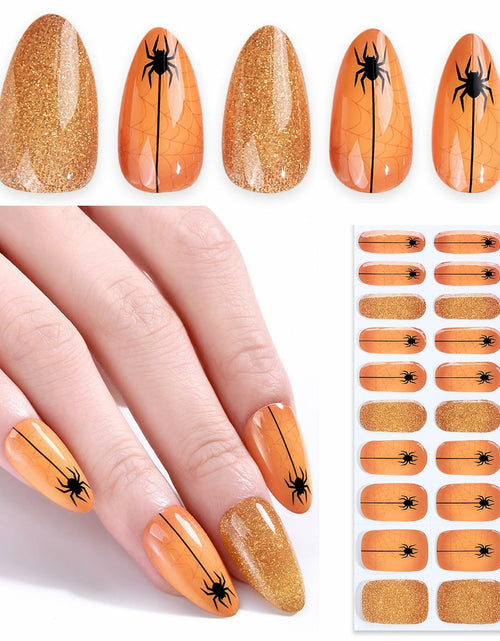 Load image into Gallery viewer, HBGAYLYH Halloween Semi Cured Gel Nail Stickers Orange Spider 20 Pieces
