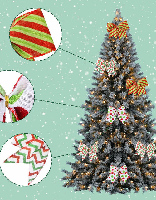 Load image into Gallery viewer, PEMIDA 12 Pcs Wave Stripe Christmas Bows 5 Inch Red Green Dots

