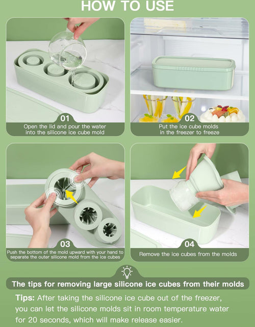 Load image into Gallery viewer, Ukulork Silicone Ice Cube Tray 3 Pcs Green Cylinder Mold 40Oz with Lid
