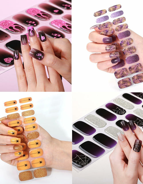 Load image into Gallery viewer, HBGAYLYH Halloween Semi Cured Gel Nail Stickers Orange Spider 20 Pieces

