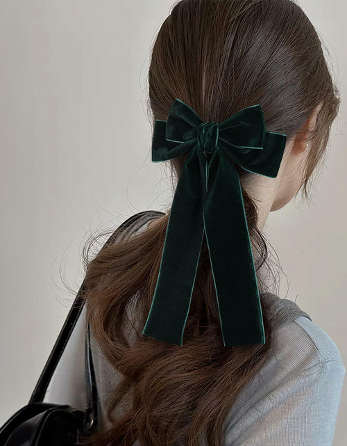 Load image into Gallery viewer, Miroksh Velvet Ribbon Hair Bows Clips Dark Green 2pcs 5.5 Inch
