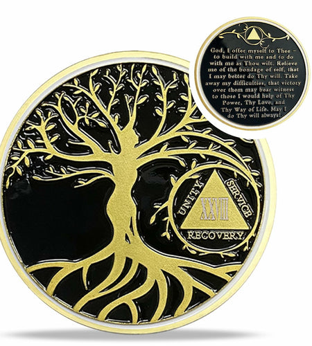 28 Year Sobriety Coin Gold Tree of Life AA Chip Token Size 1-40
